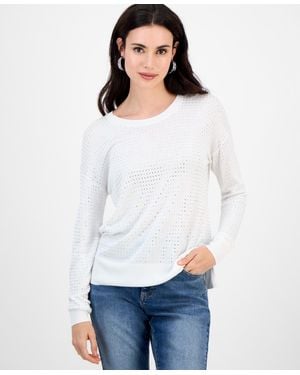 INC International Concepts Petite Pointelle Crewneck Sweater - White