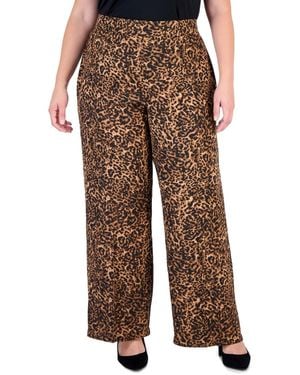 Tahari Plus Size Animal-print Wide-leg Side-seam Zipper Pants - Brown