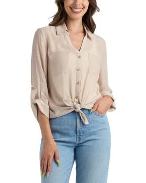 Bcx Resort Gauzy Texture Collared Button Up Shirt - Blue