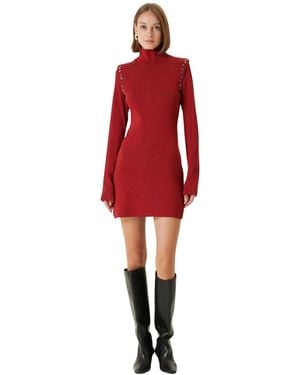 Pcfg Two-tone Ribbed Long-sleeve Dress - Red