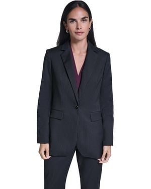 Calvin Klein Single Button Notch Collar Stripe Blazer - Blue