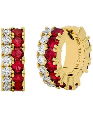 Michael Kors Tone Pave huggie Earrings - Red