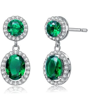 Genevive Jewelry Sterling Silver Cubic Zirconia Stately Drop Earrings - Green