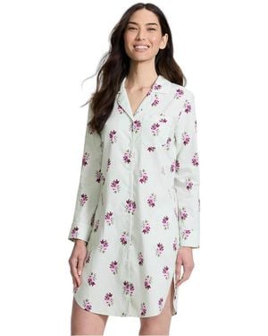 Lands' End Cotton Poplin Long Sleeve Sleepshirt Nightgown - White