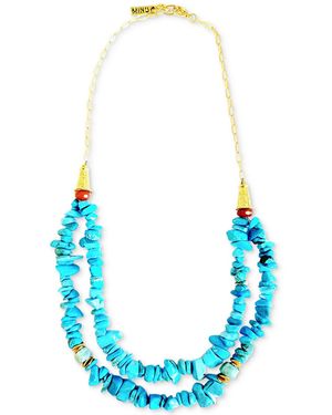 Minu Jewels Gold-tone Amazonite & Turquoise Beaded Double-row Statement Necklace - Blue