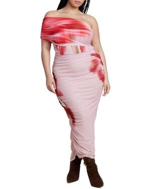 Eloquii Asym Mesh Shirred Dress - Pink
