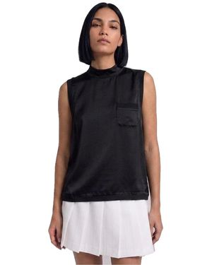 Jason Wu Sleeveless Satin Ribbed Mock Neckline Blouse - Black