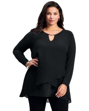 Avenue Plus Size Fantasia Overlay Chain Tunic - Black