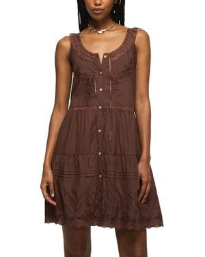 Lucky Brand Embroidered Drop Waist Mini Dress - Brown