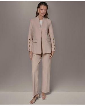 Donna Karan 4 Button Sleeve Blazer Straight Leg Pants - Brown