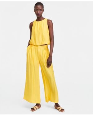 On 34th Pintucked Gauze Wide-leg Pants - Yellow