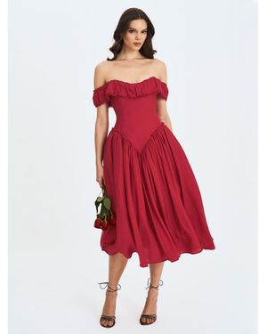Miss Circle Xavy Off-shoulder Corset Midi Dress - Red