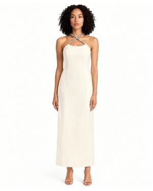 Kenneth Cole Rhinestone Cross Strap Scoop-neck Fitted Scuba Midi Dress - White