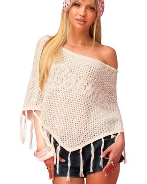 Edikted Barbie Fringe Knit Poncho - Natural