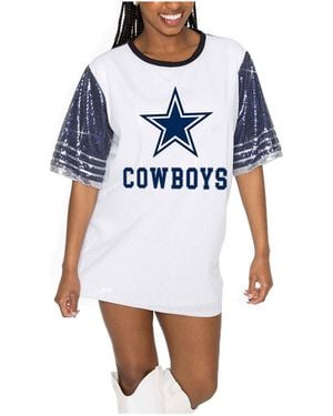 Gameday Couture White/navy Dallas Cowboys Bling It Full Sequin Jersey Dress