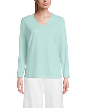 Lands' End Relaxed Supima Cotton Long Sleeve V-neck T-shirt - Blue