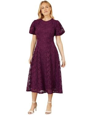 Yumi' Stretch Lace Midi Dress - Purple