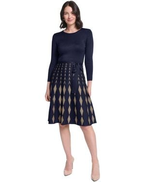 Jessica Howard 3/4 Sleeve Fit & Flare Dress - Blue