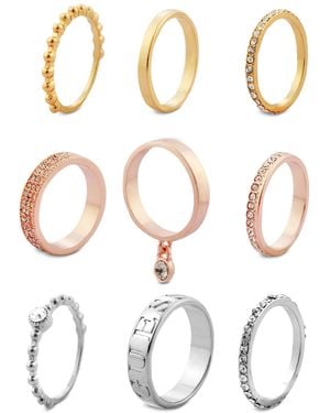 Guess Tri-tone 9-pc. Set Crystal Stacker Rings - Metallic