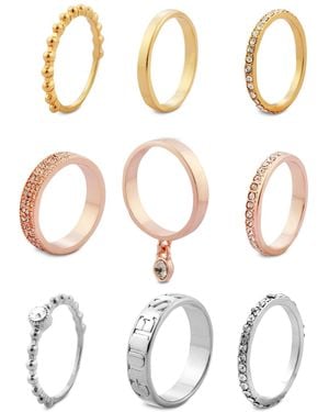 Guess Tri-tone 9-pc. Set Crystal Stacker Rings - Metallic