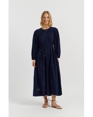 Chinti & Parker Sienna Linen-blend Broderie Dress - Blue