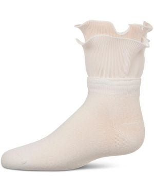 Memoi Little Girls Dual Layer Ruffle Anklet Socks - Natural