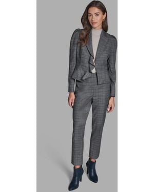 BCBGMAXAZRIA Plaid Long-sleeve Ruffle Jacket - Gray