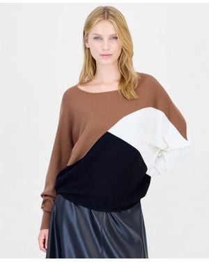 Tahari Colorblock Ribbed-knit Crewneck Pullover - Blue