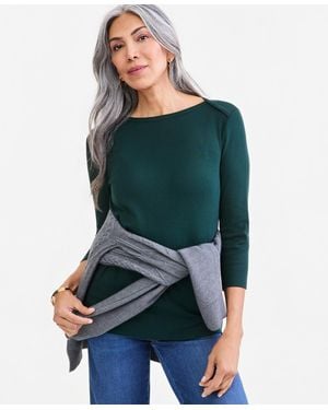 Style & Co. Pima Cotton 3/4-sleeve Boat-neck Top - Green