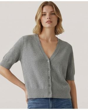 NAADAM Striped V-neck Button-front Cardigan - Gray