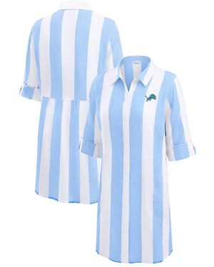 Tommy Bahama Blue/white Detroit Lions Rugby Beach Stripe Button-up Tunic