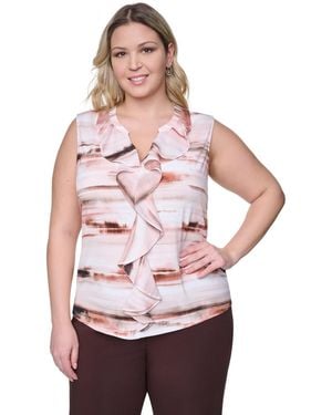 Calvin Klein Plus Size Sleeveless Ruffle-front V-neck Top - Pink