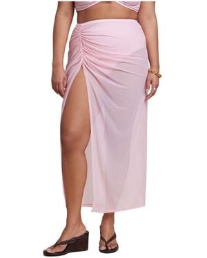Eloquii Plus Size Mesh Maxi Asym Skirt Coverup - Pink