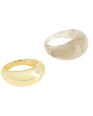 Steve Madden Cream Boho Chunky Resin Duo Ring Set - White