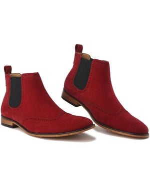 Gino Vitale Slip On Wing Tip Chelsea Boots - Red