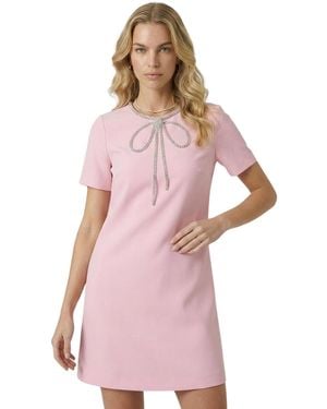 Modenaire Rhinestone Bow Shift Mini Dress - Pink