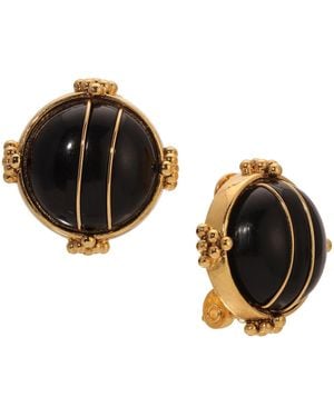 2028 Round Acrylic Button Clip Earrings - Black