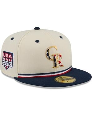 KTZ Cream/blue Colorado Rockies Usa 250 Fourth Of July 59fifty Fitted Hat - White