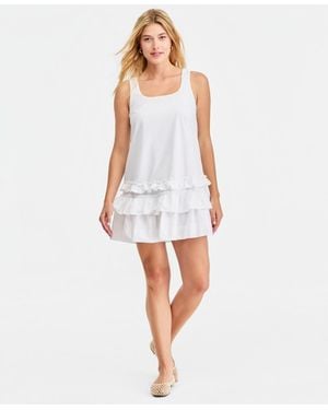 On 34th Scoop-neck Sleeveless Tiered-ruffle-hem Dress - White