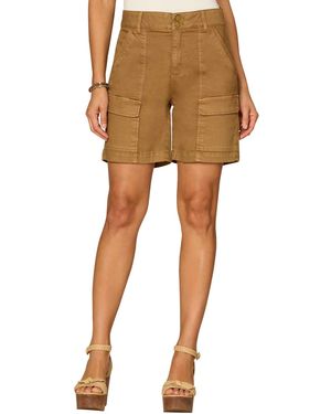 Democracy Petite Skyrise Double Button Flap Patch Pocket Cargo Shorts - Brown