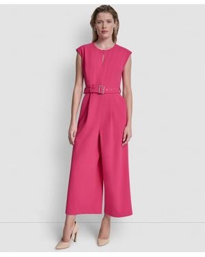 DKNY Cap-sleeve Jewel Neck Cropped Jumpsuit - Pink