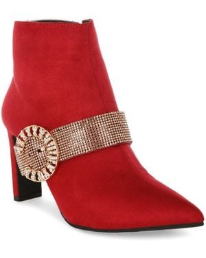 Rag & Co Asagao Diamante & Rhinestones Strap Boots - Red