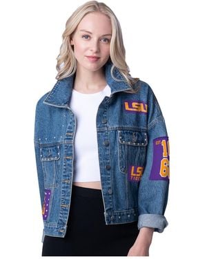G-III 4Her by Carl Banks Lsu Tigers Game Ball Patches And Studs Full-button Jacket - Blue