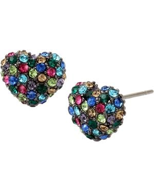 Betsey Johnson Faux Stone Pave Heart Stud Earrings - Blue