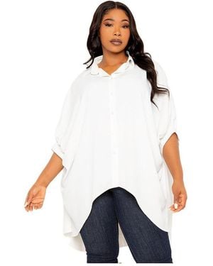 Buxom Couture Plus Size Flowy Hi-lo Blouse - White
