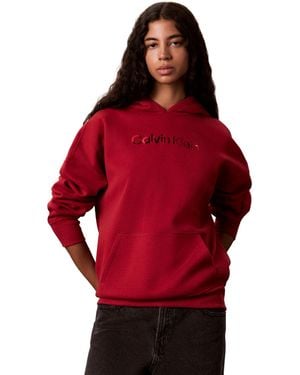 Calvin Klein Shine Logo Fleece Long-sleeve Hoodie - Red