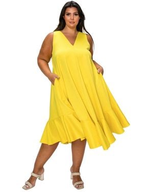 L I V D Plus Size Simone Sleeveless Pocket Flare Dress - Yellow
