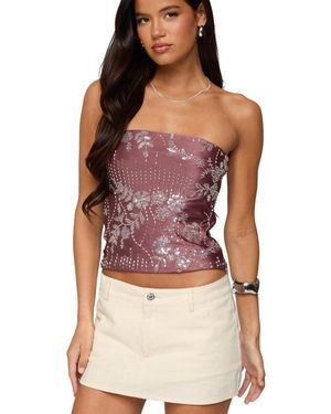Edikted Zelda Bead & Sequin Strapless Top - Purple
