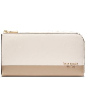 Kate Spade Devin Saffiano Leather Zip Around Continental Wallet - Natural