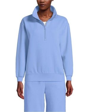 Lands' End Serious Sweats Relaxed Quarter Zip Pullover Sweatshirt - Blue